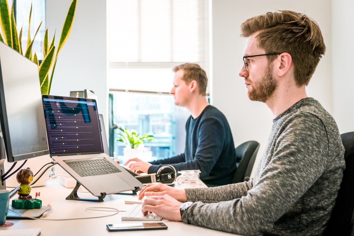 IT developers working on source code